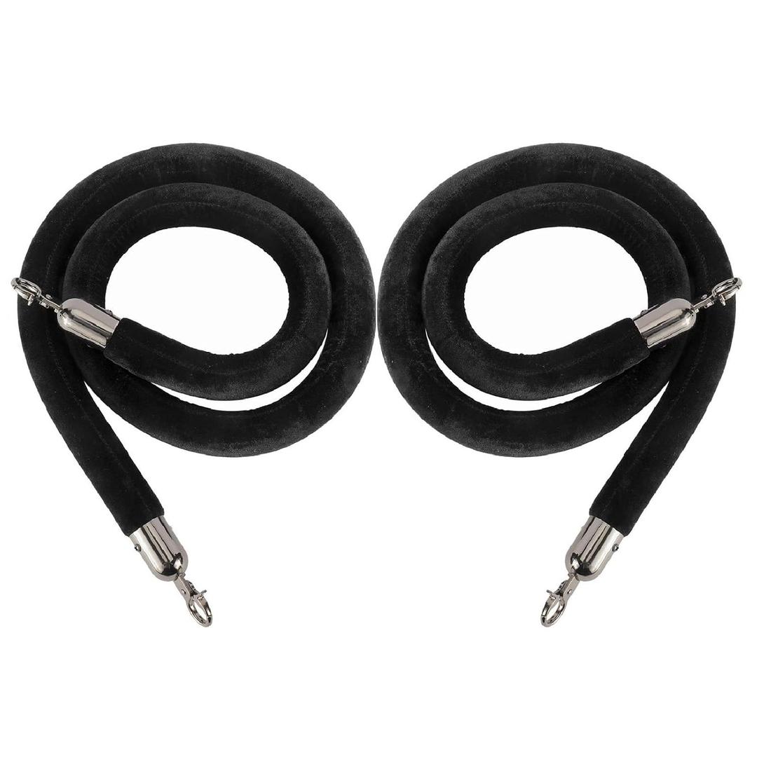 NovelBee 2 Pack of 10 Feet Velvet Rope with Black Stainless Steel Hooks,Crowd Control Stanchion Post Queue Line Barrier (Black)