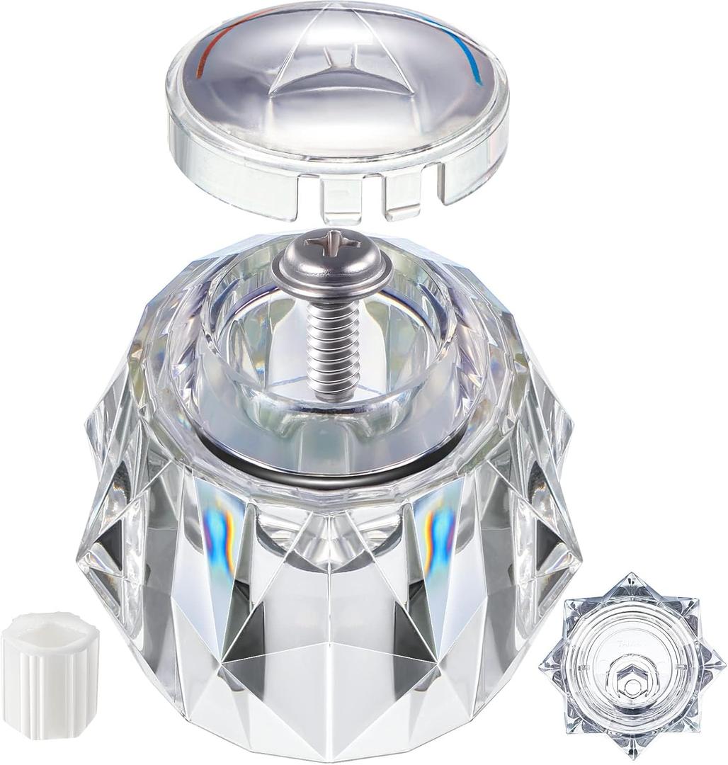 Dreyoo Faucet Handle Compatible with Delta RP17451, Replacement Faucet Handle with Offset Hole for Shower/Tub, 2-1/2'' x 2-1/8'' Knob, Single Knob, Clear Acrylic Finish(2 Pack)