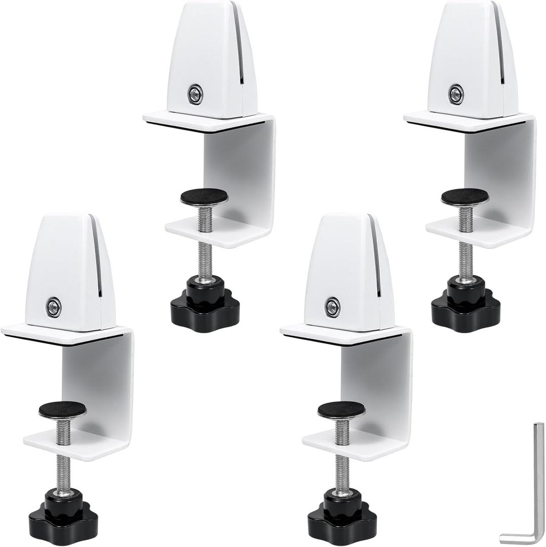 Adjustable Desk Divider Partition Clips, Sneeze Guard Support Clamps for 1/8" to 1" Thick Panels, Desk Privacy Panel Clips for Office and Home Use, 4-Pack, White