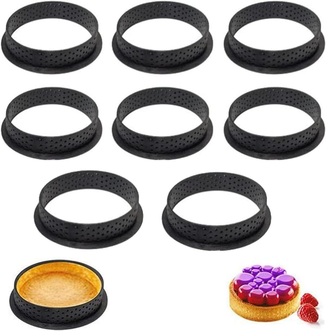 Tart Ring Molds, Hsxxf 8pcs Round Shape Cake Molds Mousse Circle Mini Tart Rings for Baking Muffin Mousse Cake Circle Cutter (8)