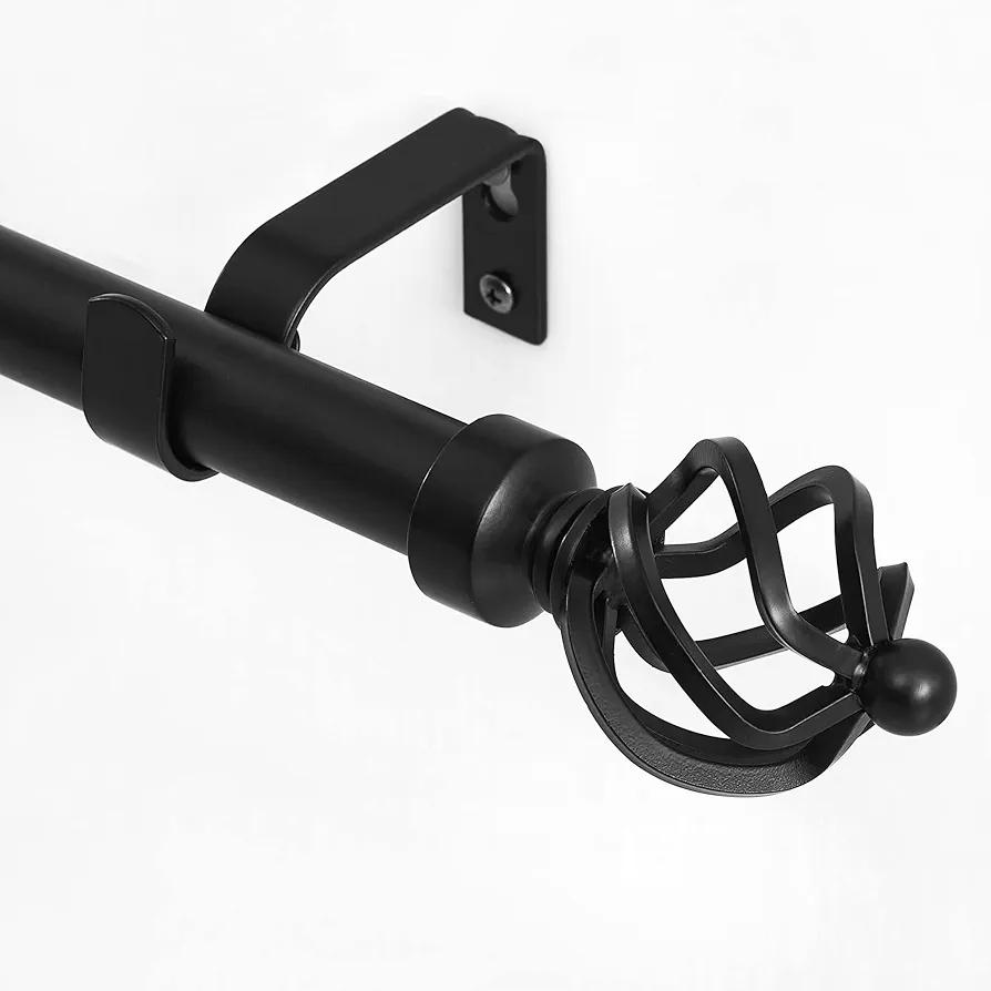 NICETOWN Curtain Rod for Windows 48 to 84, Window Treatment Single Curtain Rod 1" Diameter with Decorative Finials for Blackout Sheer Velvet Curtains, Adjustable Length from 48" to 86", Matte Black