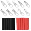10pcs Sanuke 8 AWG - 5/16" Tinned Copper Wire Lugs Ring Terminals, Marine Grade Battery Cable Ends with 3:1 Dual Wall Adhesive Heat Shrink Tubing