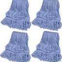 4 Pack Commercial Mop Head Replacement, Heavy Duty Mop Head Commercial Replacement for General and Floor Cleaning, Wet Industrial Blue Cotton Looped End String Head Refill (Blue)