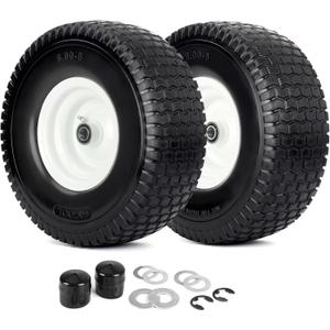 15x6.00-6 Flat Free Tire and Wheel for Riding Lawn Mower,2 Pack