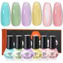 modelones Nail Polish Set, 6 Colors Jelly Nail Polish Kit Sheer Nude Pastel Pink Yellow Lavender Purple Baby Blue Mint Green Glitter Fingernail Polish 2025 Gifts for Women Salon DIY