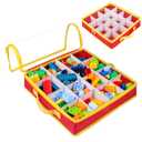 16-Slot Toy Storage Bin Organizer Case for Lego Bricks, Foldable Container Storage Box with Clear Lid& DIY Divider for Lego Sorting, Board Games, Building Blocks& Puzzles (Case Only, Red)