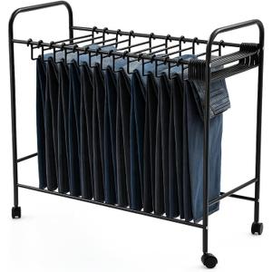Pants Rack Trolley, Rolling Trolley with 30 Pants Hangers and Storage Shelf, Pull Out Pant Rack for Closet - Space Saving Organizer for Jeans Scarves Trousers, 30" x 30" x 13.5"(Black)