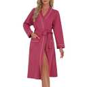 U2SKIIN Womens Organic Cotton Robe, Lightweight Long Kimono Bathrobe for Women, Soft Spa Lounge Sleepwear with Pockets (Rose, M)