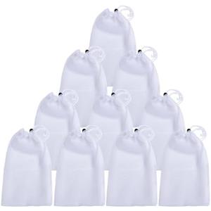 Yinluluna 10Pcs Mesh Drawstring Bags, Portable Nylon Storage Laundry Bags for Dirty Clothes, Gifts, Toys, Travel or Sports Activities Supplies Storage Etc (White, 12" x 16")