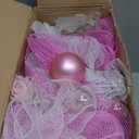 Janinka 6 ft Pink Christmas Garland for Mantle with LED Lights Candy Flower Ribbons White Pink Balls for Front Door Outdoor Table Centerpiece Fireplace Decor