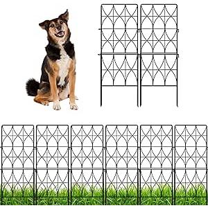 ShopLaLa Decorative Garden Fence (10 Panels) 12.5in(L) x 31in(H) Animal Barrier Fencing Rustproof Black Metal Wire Flower Edging for Landscape, Tall Large No Dig Fences Back Yard Pet Porch Gate D-F30D