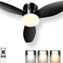42" Ceiling Fans with Lights and Remote, 6 Speeds Black Low Profile Flush Mount Ceiling Fan with Light, 3 Blade Stepless Dimmable LED Modern Bedroom Ceiling Fan for Indoor Living Room Kitchen Patio
