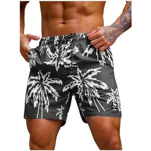 Verdusa Men's Drawstring Waist Swimwear Beach Shorts Swim Trunks with Pockets, L