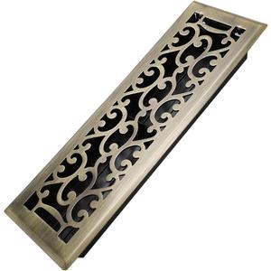 Howeall 4x14 Inches Heavy Duty Walkable Floor Register - Easy Adjust Air Supply Lever Decorative Floor Vent Covers, Savannah Design Vent Covers for Home - Antique Brass