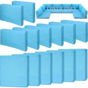 14 Piece Outdoor Patio Waterproof Cushion Covers, Fits 6-Seat Wicker Rattan Sectional Couch Chair Furniture Cover Replacement Set - Fade-Resistant Patio Cushion Covers with Zipper (Lake Blue)