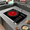 14" Portable Infrared Burner 3500 Electri Burner with 3 Hours Timer-Electric Hot Plate Touch Control Panel Adjustable Heating Power Glass Plate Electric Cooktop for Cooking (Black)