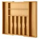 Large Premium Bamboo Silverware Organizer - Expandable Drawer Organizer & Utensil Organizer - 17"x19.7" Cutlery Tray with Dividers for Kitchen Utensils and Flatware (7-9 Slots) (Natural)
