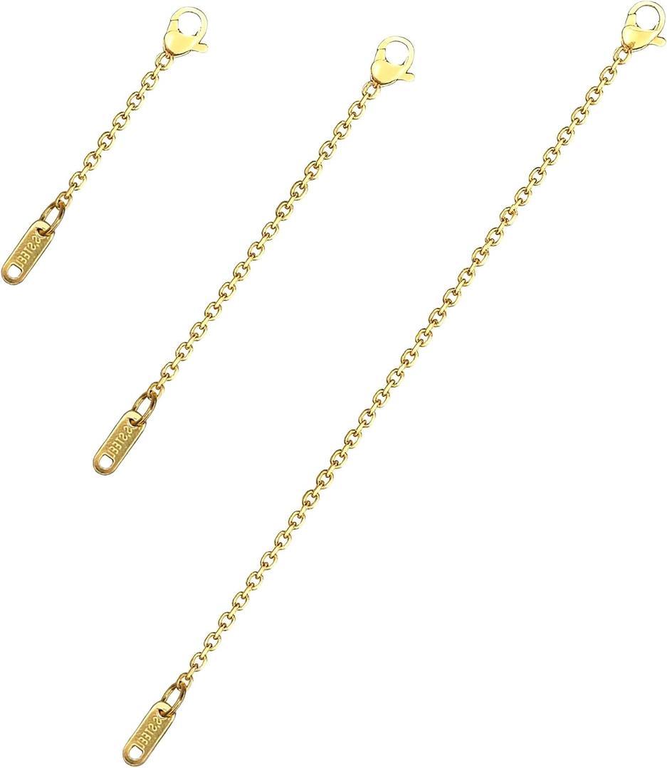 3 Pcs Necklace Extenders for Women, 2" 4" 6" 18k Gold Plated Chain Extenders for Necklaces, Gold Necklaces Bracelet Anklet Extender for Women Jewelry Making