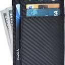 Leather Minimalist Wallet for Men & Women RFID Front Pocket Leather Card Holder Wallets (Small, Ebony)