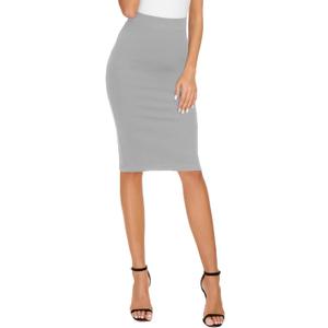 Women's High Waist Bodycon Pencil Skirt Stretchy Knee Length Midi Skirts for Busines Casual (X-Large, Light Gray)