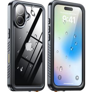 ANTSHARE for iPhone 17 Case, IP68 Waterproof Shockproof Case, [Built-in Screen Protector] - 12 FT Military Dropproof - Full Body Heavy Duty Rugged Phone Cover 6.3 inches - Black/Clear