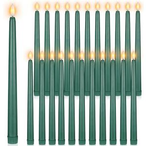 Macarrie 24 Packs Flameless Taper Candles Battery Operated Fake 11 Inch Long Candlelight LED Flameless Candlesticks Flickering Tapered for Spring Summer Wedding(Green)