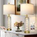28" Gold Glass Table Lamps Set of 2, Gold Modern Bedside Lamp with LED Night Light, USB A+C, Glass Lamps for Living Room, Bedroom, Nightstand, Office, End Table (2 Bulbs Included)