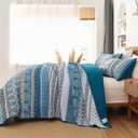 WONGS BEDDING Boho Quilt Set Queen Size, Teal Blue Bohemian 3 Pieces Quilt Sets, Lightweight Bedspread Coverlet Bedding Set for All Season (96"x90")