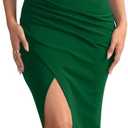 GOBLES Women's Elegant Strapless Ruffle Shoulder Short Sleeve Side Split Bodycon Ruched Formal Dress (Large, Green)