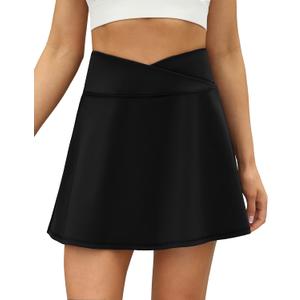 LouKeith Tennis Skirts for Women Pleated Crossover High Waisted Athletic Workout Golf Skorts Skirts with Shorts Pocket (Small, #1-black)