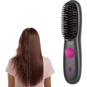 Go Brush Pro,2026 New Cordless Straight Hair Brush, Portable Scald-Proof mini Straight Hair Comb with Three Temperature Settings and LED Display Screen, Quickly Heating Travel Hair Brush (Black)