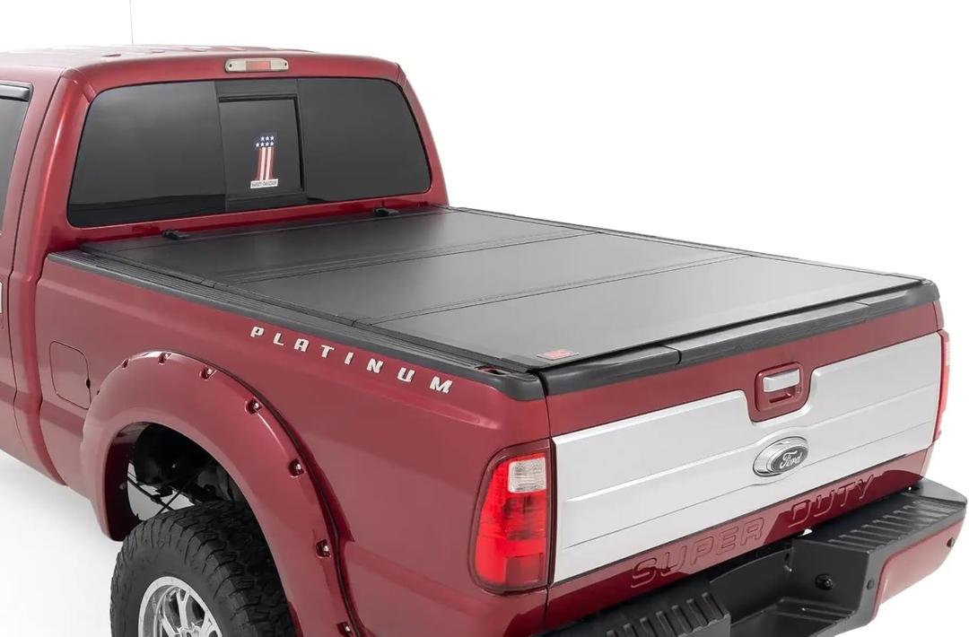 Rough Country Hard Tri-Fold Truck Bed Tonneau Cover for Ford F-250/F-350 Super Duty (1999-2016) - Aluminum Flip-Up Folding Bed Cover, Fits 6'10 (81.0-82.4") Bed