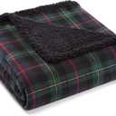 Eddie Bauer - Throw Blanket, Brushed Fleece & Plush Sherpa Bedding, Throw Blanket for Couch & Bed (Pine Tartan Dark Green, 50" x 60")