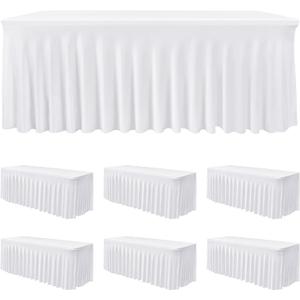 HolidayIdeas White 4ft Spandex Tablecloth 6 Pack Fitted Stretch Rectangluar Table Skirts 24x48 Inch, Wrinkle-Free Floor Length Polyester Table Cover for Weddings Parties Banquets Events