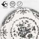 Dinner Plates Set of 6, Ceramic Kitchen Plates Microwave Safe Plates, 10.5 Inch Porcelain Dinner Plates Floral, Black
