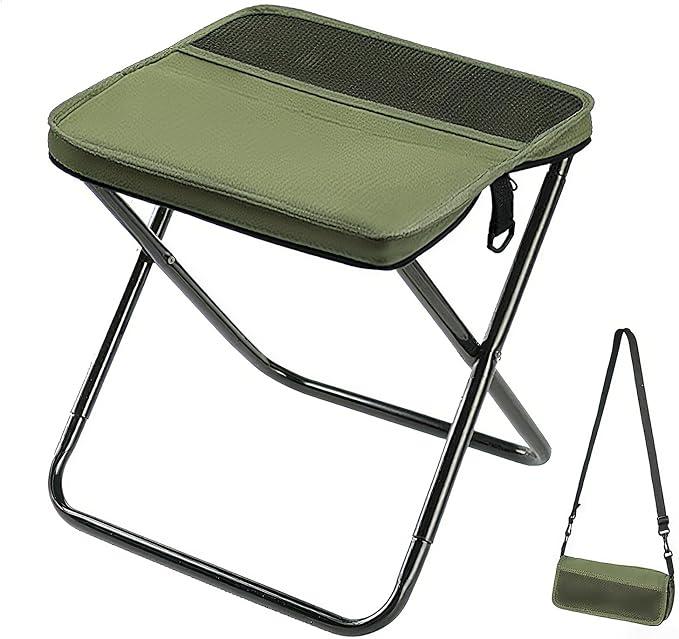 LiKiLiKi Extra Large Foldable Backpack Stool, Heavy Duty Thickened Collapsible Portable Pocket Chair, Compact Pocket Size Travel Seat for Hiking, Fishing, Picnic and Outdoor Activities (Green)