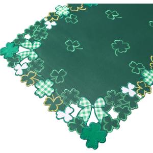 Chlophy St Patricks Day Table Runner 72 inch Embroidered Clover Shamrock St Patricks Day Table Runner Green Cutwork St Patricks Table Runner Spring Kitchen Dining Table Decoration