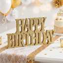 Novabright Glitter Champagne Gold Happy Birthday Sign Centerpieces for Table Birthday Party Decorations for Women Bday Birthdays Themed Celebration Party Supplies