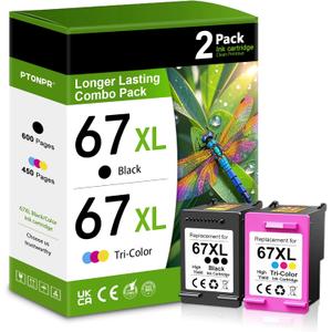 67XL Ink Cartridges Black/Color Combo Pack (2-Pack, Black/Color) Replacement for HP Ink 67 67xl Printer Ink for Deskjet 2700e 2755e 2755 2700 2752 4155e Envy 6000 6055e 6400 6455 Printer