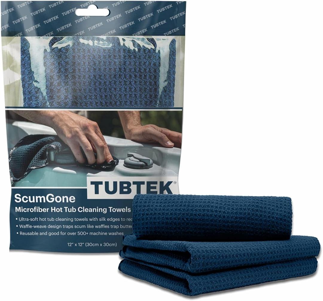 TUBTEK Microfiber Hot Tub Surface Cleaner Towels (3 Pack) – Hot Tub Cover Cleaner & Shell Scrubber – Spa Scum Remover & Cleaning Tools, 100% Scratch-Free, Small