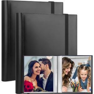2 Pack 6x8 Photo Album Book Holds 64 Pictures, Art Portfolio Binder for 6 x 8 Pictures, Photo Albums for 6x8 Photos, 8x6 Sheet Protector Folder for Photos Artwork Drawings, Black