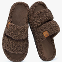 EverFoams Womens Fuzzy Open-toe Slippers Soft Comfy Memory Foam Indoor House Shoes, 9-10