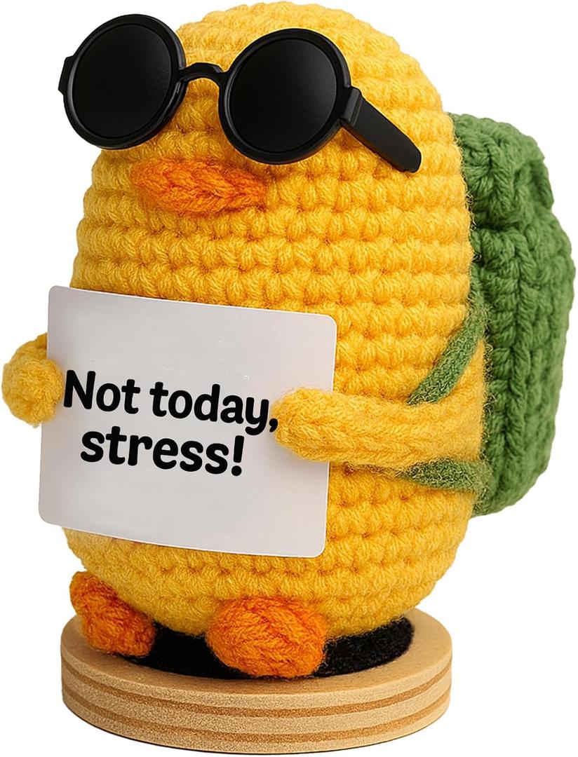 Birthday Gifts for Her Him, Positive Crochet Animals with 10 Affirmation Cards  Cute Emotional Support Duck Desk Decor Inspirational Gift for Women Coworkers Friends