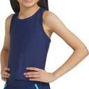 Eddie Bauer Girls' UPF 50+ Racerback Tankini Top and Swim Short Set (Blue, M)