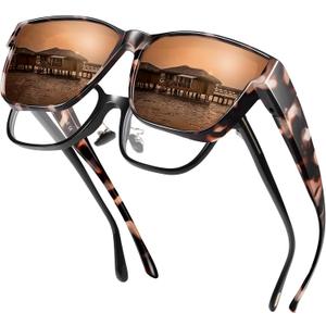 Polarized Sunglasses Fit Over Glasses for Women Men, Oversized Square Sun Glasses UV400 Protection
