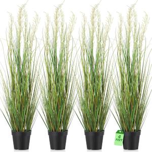 Jexine 4 Pcs 4 ft Tall Artificial Grass Plant Potted Artificial Greenery Floor Plants Faux Pampas Grass Tall in Pot for Housewarming Gift House Garden Bathroom Lobby Outdoor Decoration