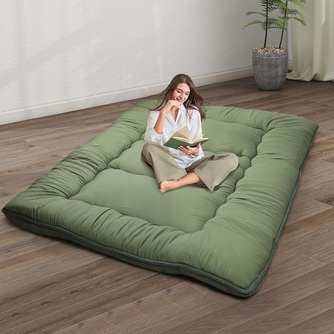 Japanese Floor Mattress,4" Thicken Japanese Floor Sleeping Pad Foldable,Futon Mattress Suitable for Camping and Guest Room (Green, Twin (80" x 36"))