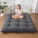 MAXYOYO Japanese Floor Mattress Queen Size, 6" Foldable Futon Mattress Tufted Roll Up Floor Bed, Thick Chenille Tatami Mat Sleeping Pad for Camping Guest Room Dormitory Bedroom RV, Dark Grey