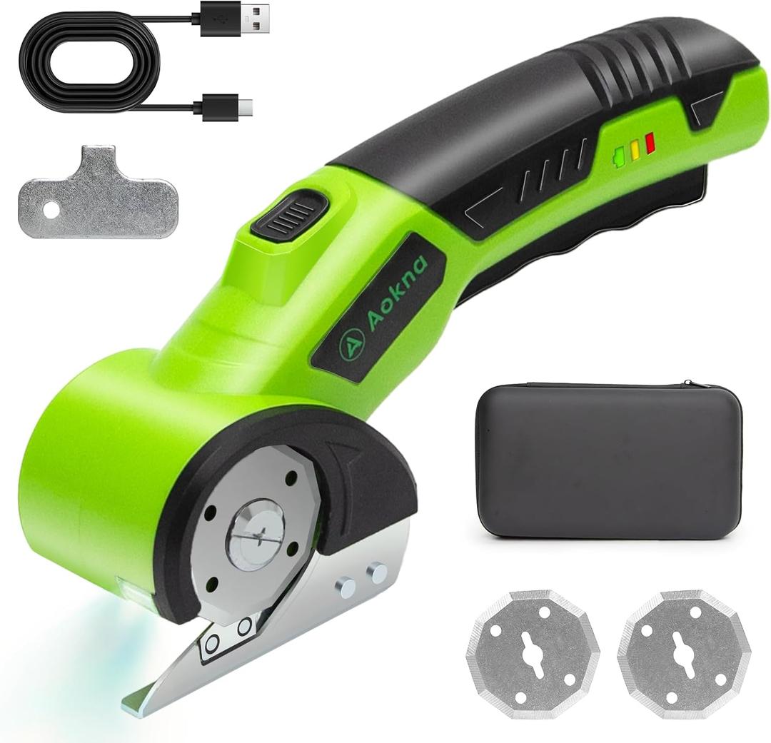 Cordless Electric Scissors 4.2V Rechargeable Cardboard Cutter with 2000mAh Battery, LED Light, Safety Lock, A Replacement Blade, Box Cutter for Cardboard, Cloth,Plastic and Thin Carpet