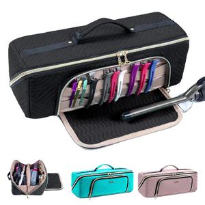 Large Hair Tools Travel Bag with Iron Mat - 2in1 Hair Tools Organizer for Hair Dryer Brush, Flat Irons, Straighteners, Curling Irons, Hair Bag, Makeup Bag, Cosmetic Bag for Travel Essentials (Black)